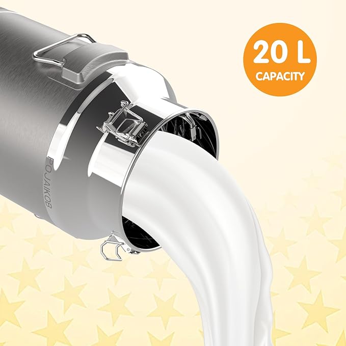 Milk Can, 304 Stainless Steel Bucket with Sealed Lid, 5 Gallon Milk Pail, Tote Bucket Heavy Duty for Milk and Wine Liquid Storage with Stainless Steel Ladle