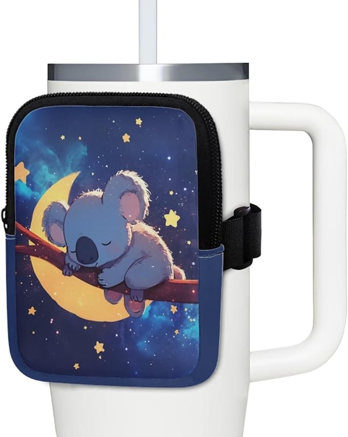 Koala Galaxy Stanley Cup Pouch with Adjustable Strap Water Bottle Storage Bag 20oz-40oz IceFlow Tumbler Pouch for Stanley Accessories
