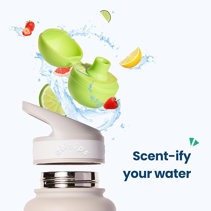 32oz Stainless Steel Air Water Bottle with Straw & 7 Refresher ScentSip Flavor Pods | Leak-Proof, Dishwasher Safe | Zero Calorie, Zero Sugar Flavored Water Bottle（White）