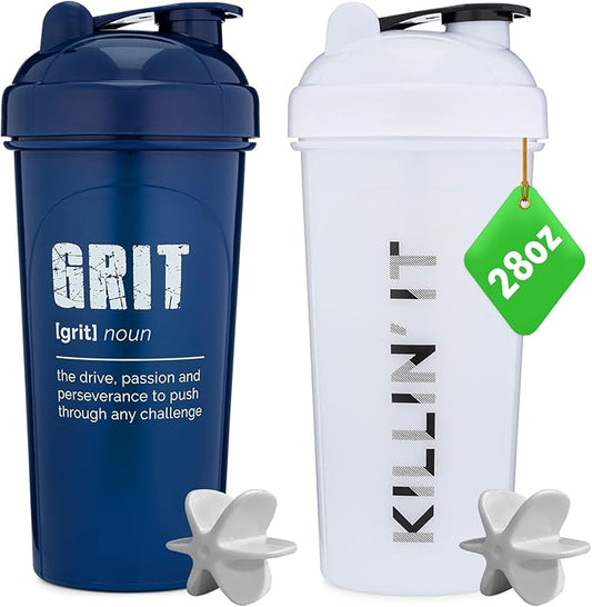 GOMOYO 2 Pack 28 Ounce Shaker Bottle Motivational Quotes | Protein Shaker Cup Mixer Agitators | Protein Mixes Pack and Pre-Workout