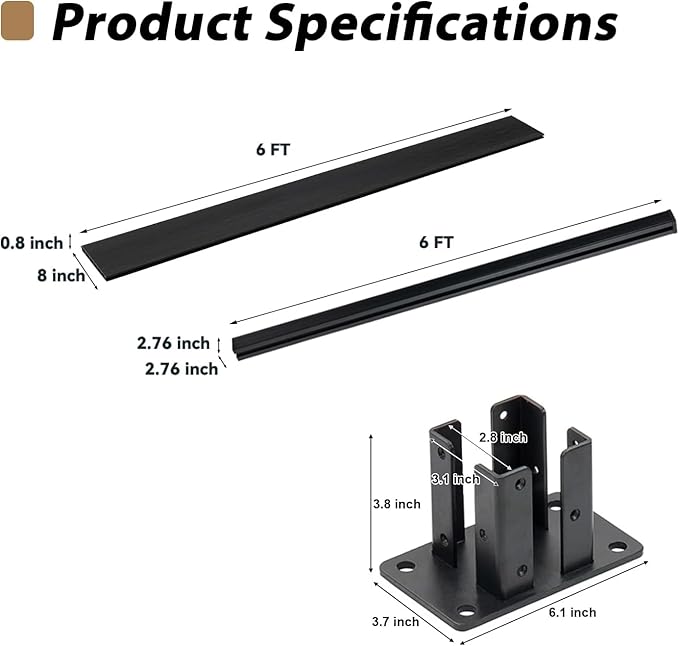 6x6 FT Wood Composite Privacy Fence Panel, Outdoor AC Unit Cover, Pool Equipment Screen, Trash Can Barrier | Weatherproof, Easy Installation, Durable Composite Fencing (Black with 2 Post)