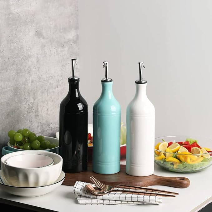 Sweejar Large Ceramic Olive Oil Dispenser Bottle, Opaque Oil Cruet Protects Oil to Reduce Oxidation, Suitable for Storage Oil, Vinegar, Soy Sauce & Other Liquids, Pack of 1, 24 Fl Oz (Black)