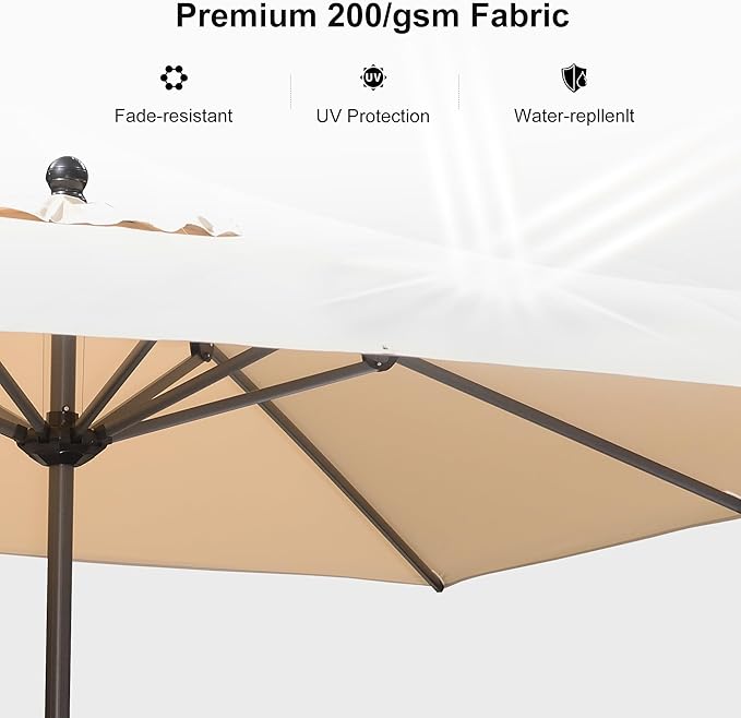 PURPLE LEAF 10' x 10' Square Patio Umbrella Outdoor Table Umbrella Aluminum Frame Market Umbrella Sun Umbrella with 8 Sturdy Ribs for Garden Deck Lawn & Pool Beige