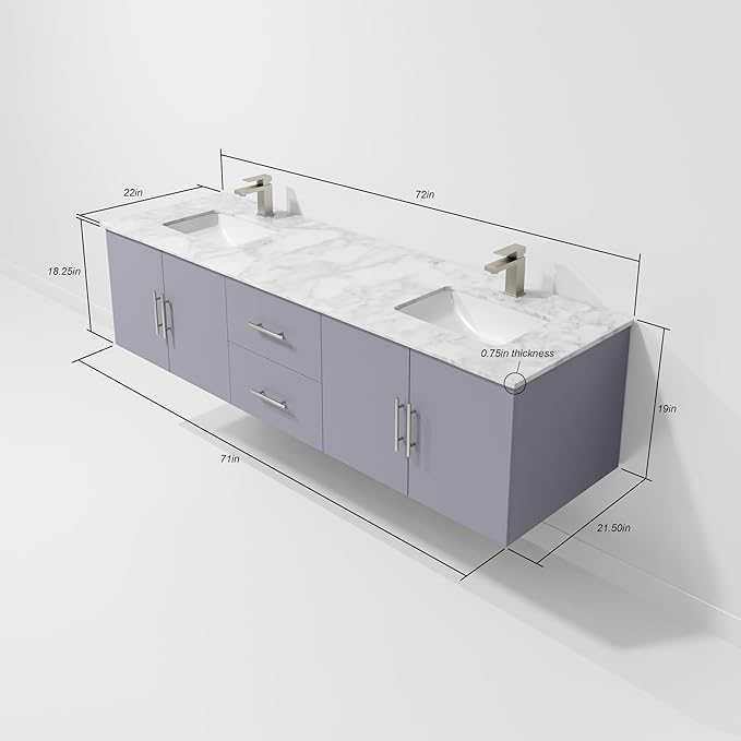 Sonoma 72 in. x 22 in. D Dark Grey Double Bath Vanity Cabinet Without Countertop