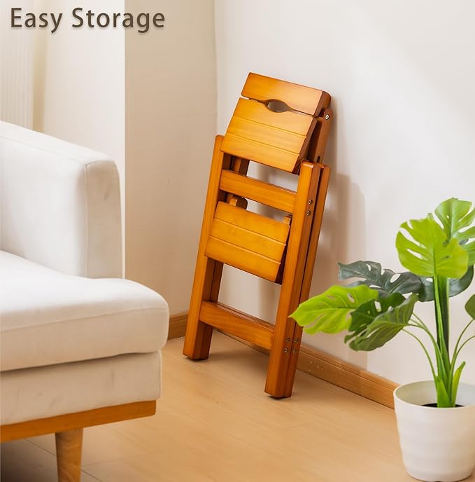 Wooden Step Stool, Foldable 2 Step Ladder, Solid Wood Ladder Stool for for Home, Kitchen & Garden Walnut