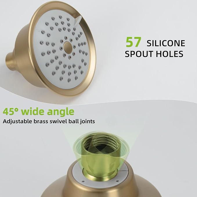 2 Handles Shower Faucet Set,Tub and Shower Trim Kit with Rough-in Valve,Wall Mounted 2 Knobs Single Function Shower Faucet,Brushed Gold,1A4MK