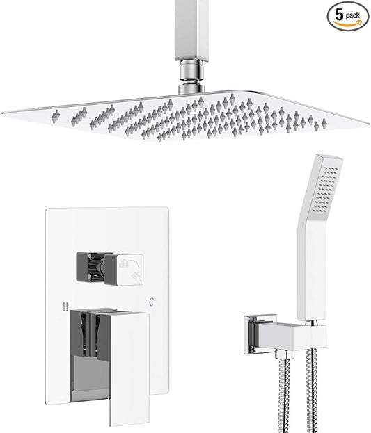 SunCleanse Rainfall Shower Faucet Set Polished Chrome Shower Combo Set for Bathroom with High Pressure 10 inch Shower Head with Handheld Shower Valves Shower Head and Handheld Ceiling Mounted