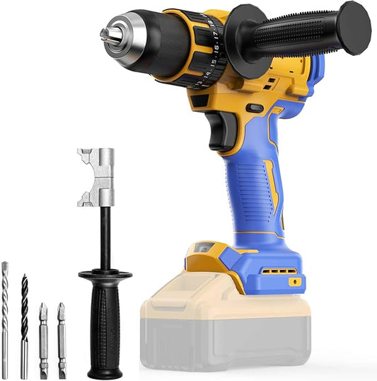 Cordless Hammer Drill Compatible with Dewalt 20V Max Battery (Tool Only) -Brushless Motor, 1/2" Keyless Metal Chuck & LED Light for Drilling Brick, Metal, Wood - Ideal for DIY