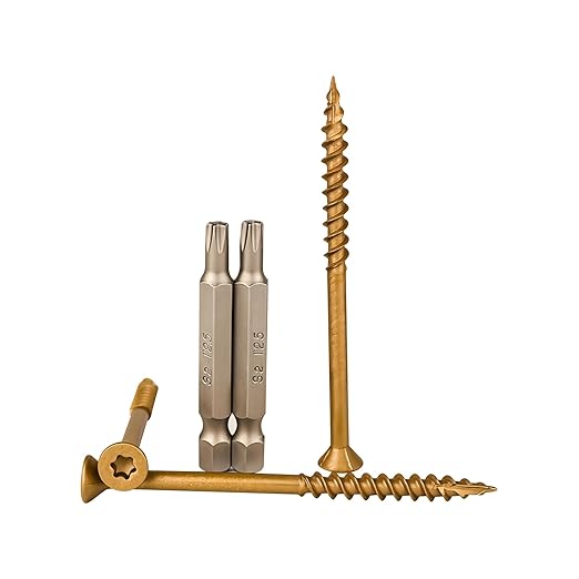 T.K.Excellent Deck Screws 3 Inch Wood Screws Outdoor #10 x 3, 315 Pcs, Rust Resistant Structural Fence Screws Torx Drive Screw, for Gazebos or Siding, Two T25 Bits, Brilliant Brown/Tan Ruspert Coating