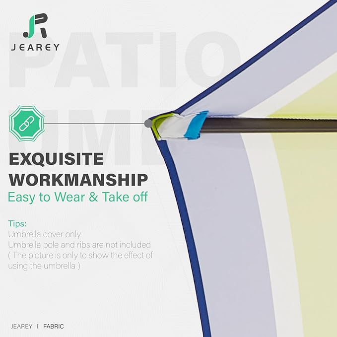 JEAREY 9 ft Patio Umbrella Replacement Canopy for 8 Ribs, Table Market Yard Umbrella Replacement Top Cover-Bold Blue-Green Stripe (Canopy Only)