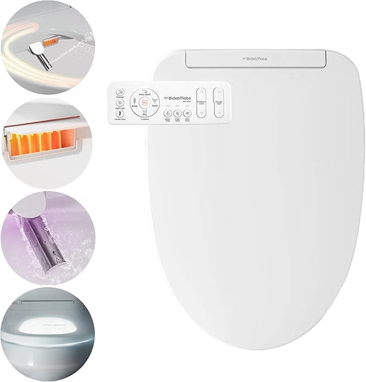 BidetMate 3000 Series Electric Toilet Seat Bidet with Unlimited Heated Water, Remote, and Adjustable Warm Air Dryer - Adjustable and Self-Cleaning - Fits Elongated Toilets