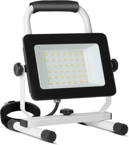 UFOND 4000 Lumen LED Work Light with Stand,40W Waterproof Portable Flood Lights, Worklight Brightness Angle Adjustable, with Switch Power Cord, Suitable for Construction Sites, Garage Workshop