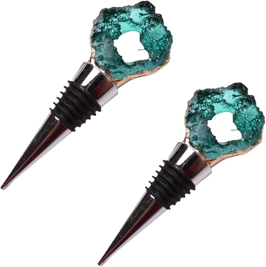 Decorative Wine Stopper Set of 2,Cool Wine Bottle Stoppers for Glass Bottles,Crystal Bottle Stopper Fits Standard Bottles,Fancy Decors Wine Tools (Random Crystal)