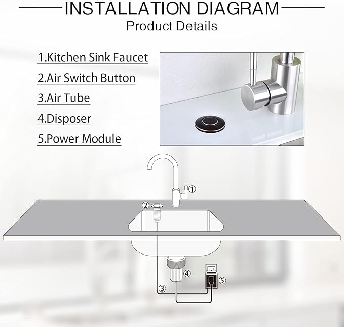 Garbage Disposal Air Switch Kit with with Long Button, Oil Rubbed Bronze (Brass Cover)