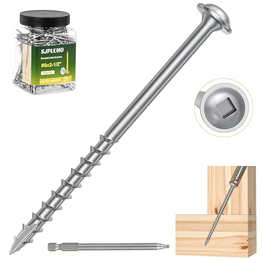 Pocket Hole Screws 2-1/2 Inch，160Pcs Exterior Pocket Screws #8 X 2-1/2" Reverse-Thread 2X Faster Self-Tapping for Woodworking DIY Projects Pocket Joinery Drive Bit Included(Silver)