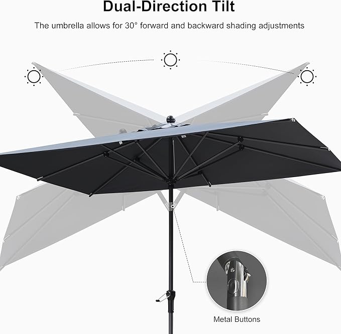 PURPLE LEAF 6' x 4' Rectangular Patio Umbrella Outdoor Table Umbrella Aluminum Frame Market Umbrella Sun Umbrella with 8 Sturdy Ribs & Tilt for Garden Deck Lawn & Pool Gray