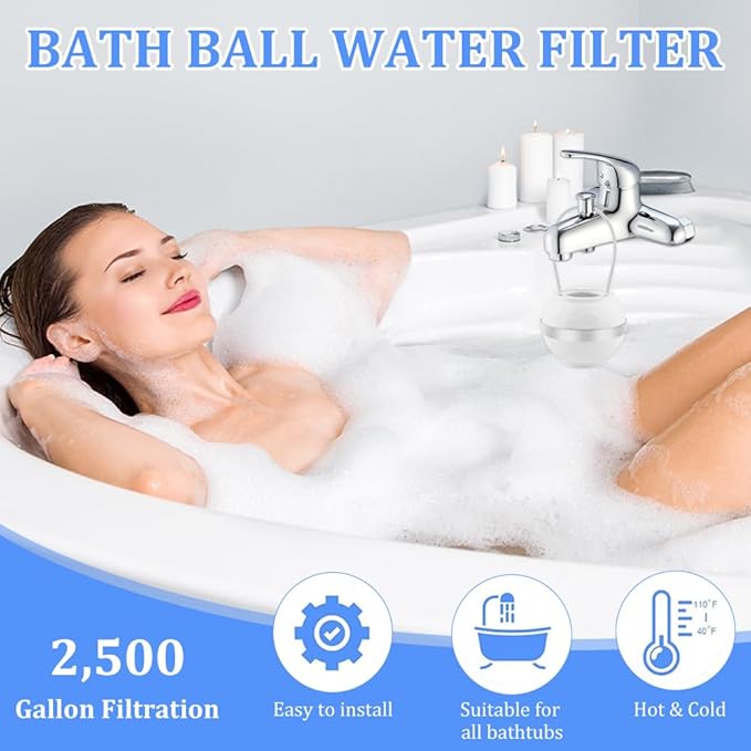 Bath Ball Filter, 8 Stages Bath Water Filter for Tub Faucet, Removes Hundreds of Contaminants for Softer and Healthier Skin(COLOR:white)