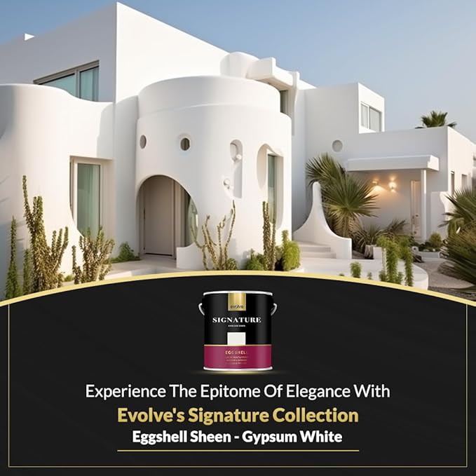 EVOLVE Signature Paint & Primer: Luxury Paint & Primer for Indoor & Outdoor Surfaces, Minimal Odor, Eggshell Sheen (Gypsum White, 1 Gallon)