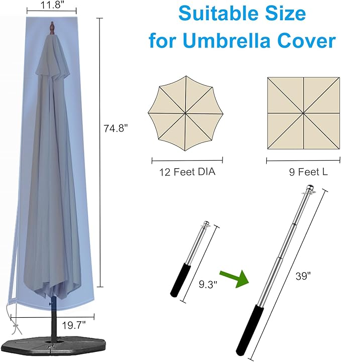 OKPOW Patio Umbrella Cover for 9ft to 12ft Outdoor Umbrellas - 420D Waterproof Garden Market Umbrella Cover Outside Parasol Covers with Zipper for Deck Pool Beach Umbrellas, Royal Blue