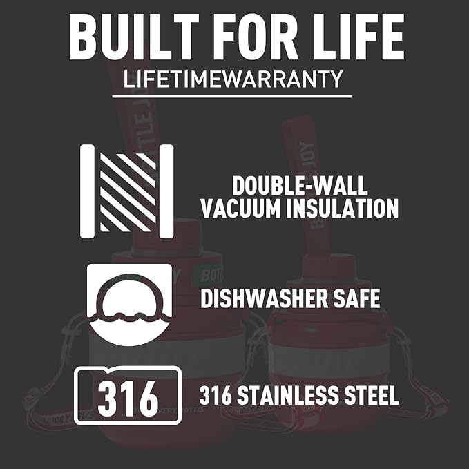 Stainless-Steel Water Bottle: Kids Water Bottle,Leakproof Lid, Perfect Sip, Double Insulated, Eco-Friendly, Dishwasher Safe & Stylish Strap, Gifts for Kids (Fire Dragon, 16 oz)