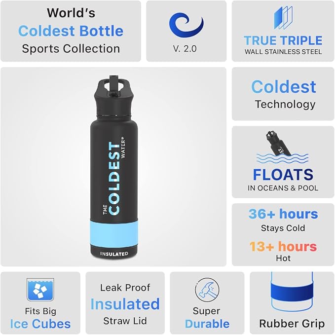Coldest Sports Water Bottle with Straw Lid Vacuum Insulated Stainless Steel Metal Thermos Bottles Reusable Leak Proof Flask for Sports Gym (40 oz, Interstellar Glitter)