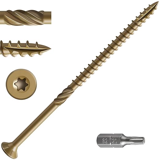#10 * 4" Deck Screws, (53pcs) 1 lbs.Exterior Wood Screws, Rust Resistant Epoxy Coated, Bronze, T20 Star Bit