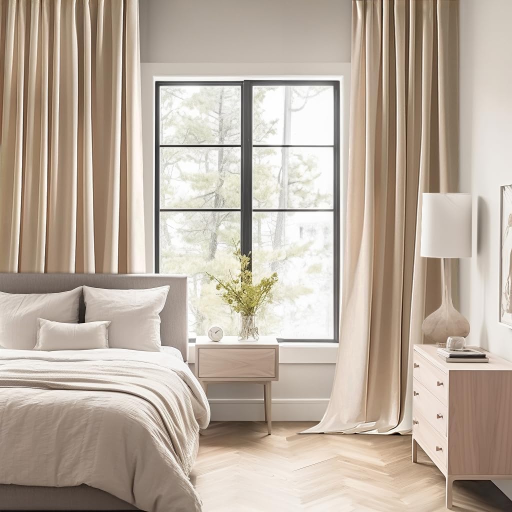 MIULEE Back Tab Beige Curtains 84 Inch Length 2 Panels Set for Living Room Bedroom, Cream Rod Pocket/Pinch Pleated Light Blocking Thermal Insulated Room Darkening Blackout Curtains 84 Inches Long