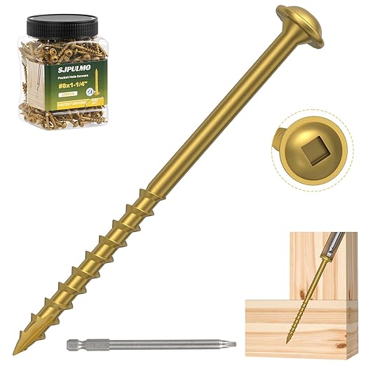 Pocket Hole Screws 1-1/4 Inch，320Pcs Exterior Pocket Screws #8 X 1-1/4" Reverse-Thread 2X Faster Self-Tapping for Woodworking DIY Projects Pocket Joinery Drive Bit Included(Gold)