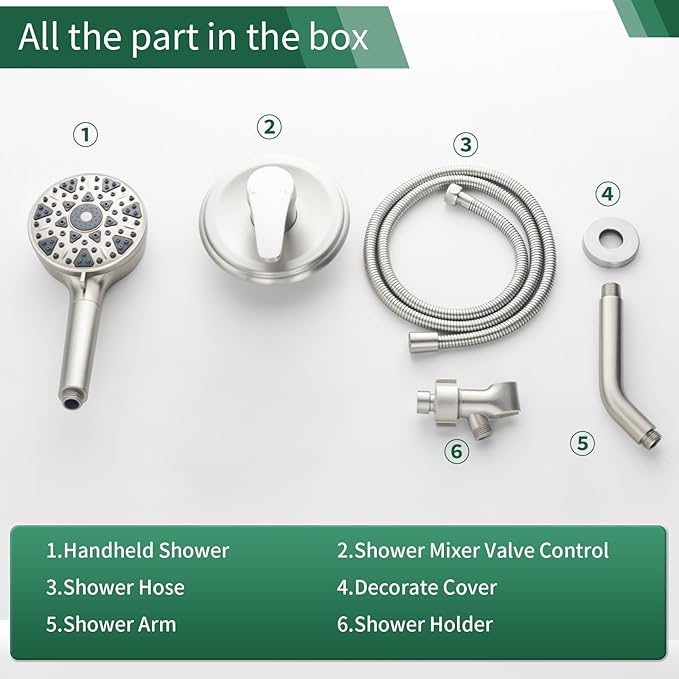 Shower Faucet Set with 7 Functions Handheld Shower Head Filter Shower Combo Set Shower System Shower Trim Kit Brushed Nickel