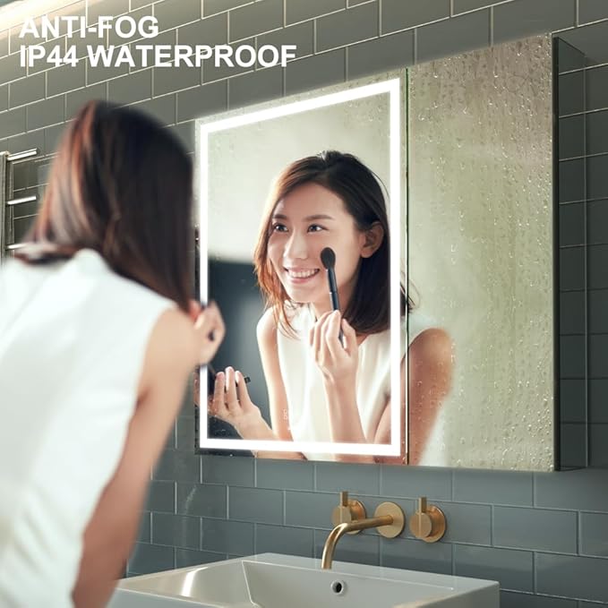 LED Lighted Bathroom Medicine Mirror Cabinet with Sockets & USBs, Anti-Fog Dimmable Light and Color Adjustment, Antirust and Easy to Install Aluminum Cabinet (30 * 28 inch