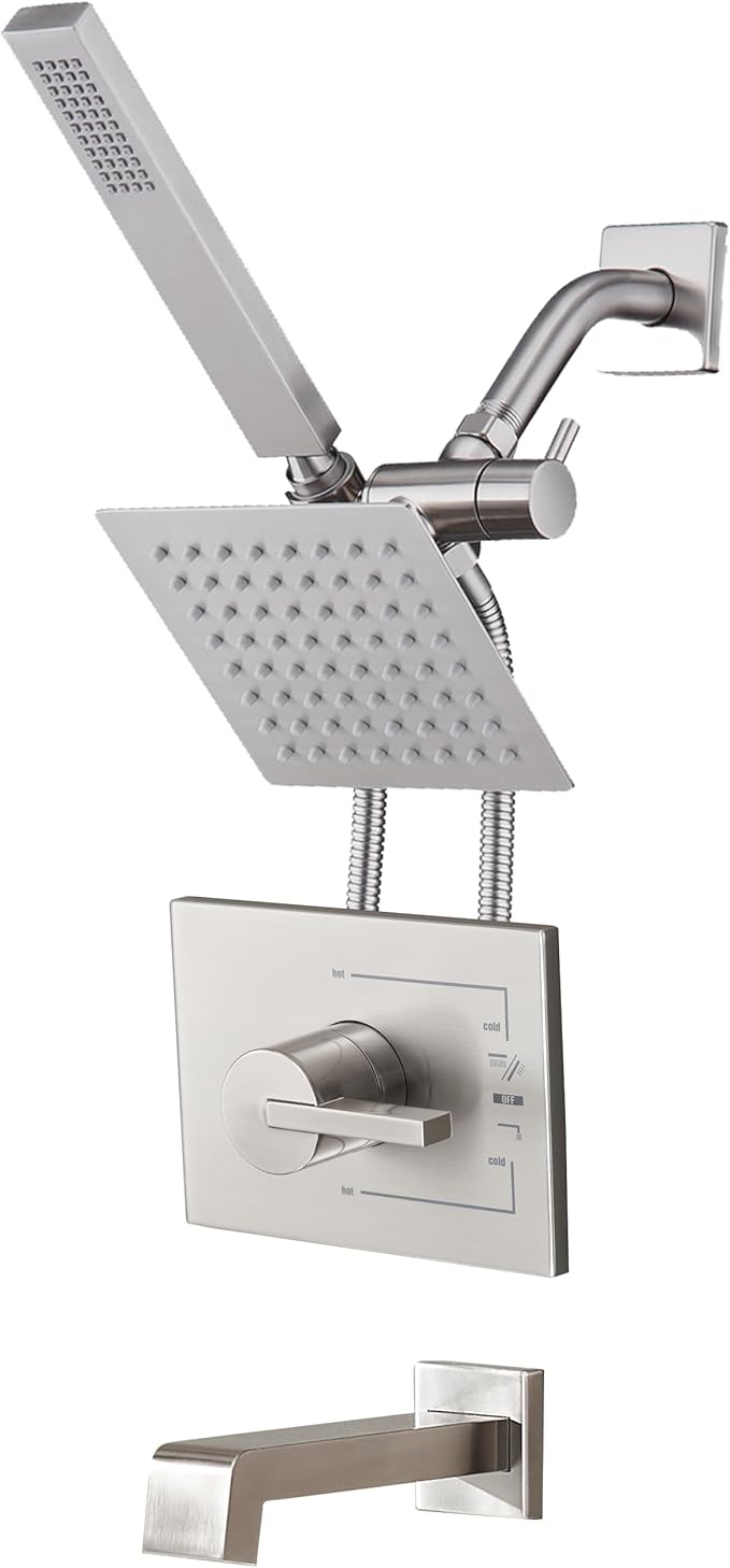 Tub and Shower Faucet Set Dual Shower Heads with Handheld Spray Combo and Tub Spout, All Metal Dual Shower Head Combo and 3-Way Diverter,Tub Faucet Brushed Nickel