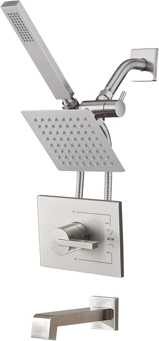 Tub and Shower Faucet Set Dual Shower Heads with Handheld Spray Combo and Tub Spout, All Metal Dual Shower Head Combo and 3-Way Diverter,Tub Faucet Brushed Nickel