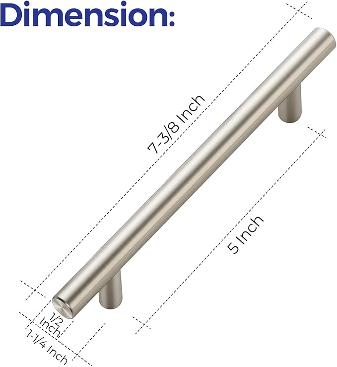Ravinte 10 Pack | 7.38'' Cabinet Pulls Brushed Nickel Stainless Steel Kitchen Drawer Pulls Cabinet Handles 7-3/8”Length, 5” Hole Center with Mounting Template