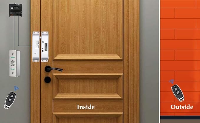 Electric Drop Bolt Lock with 4 Remote Controls Fail Secure Door Access Control Kit with Power Supply and Exit Button Easy DIY Install for Home/Office Security