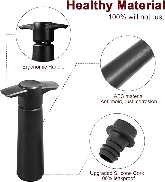 Wine Saver Pump with 8 Vacuum Wine Stoppers, Wine Bottle Stoppers with Food Grade Silicone Leak proof Keep Fresh Suitable for All Standard Wine Bottles