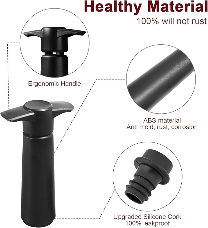 Wine Saver Pump with 4 Vacuum Wine Stoppers, Wine Bottle Stoppers with Food Grade Silicone Leak proof Keep Fresh Suitable for All Standard Wine Bottles
