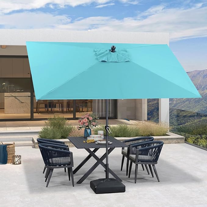 PURPLE LEAF 10' x 6.5' Rectangular Patio Umbrella Outdoor Table Umbrella Aluminum Frame Market Umbrella Sun Umbrella with 8 Sturdy Ribs Tilt for Garden Deck Lawn Pool Turquoise Blue