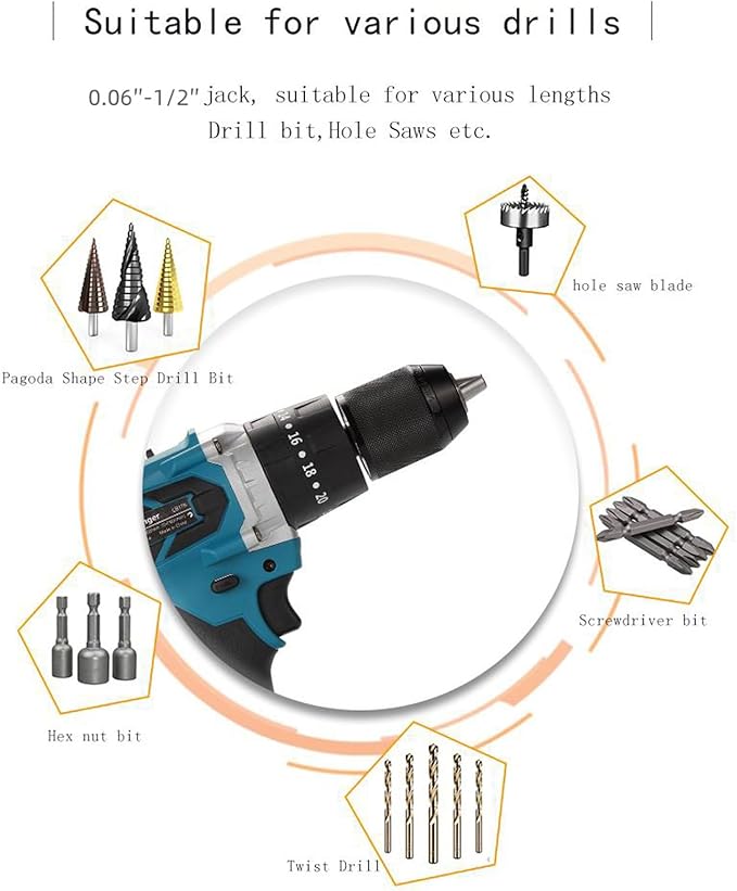 1/2" Brushless Cordless Impact Drill for Makita 18V Battery,1300 In-lbs(150N.m) Electric Impact Driver Gun,2 Variable Speed with 21-Torque Setting