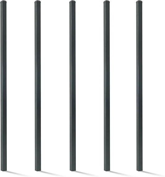 Fencer Wire Heavy Duty 6FT Outdoor Steel Fencing Border Post, 16 Gauge Anti-Rust Metal Fence Post, 2” Diameter Decorative Garden Fence Post, Pack of 5