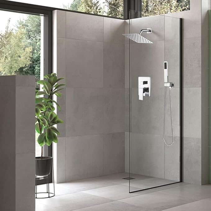 Chrome Shower System with High Pressure 8'' Rainfall Shower Head, Handheld Shower head, Bathroom Luxury Rain Mixer Shower Combo Set Wall Mounted Shower Faucet Rough-in Valve and Trim Kit