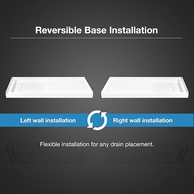 OVE Decors 54-in W x 32-in D Shower Base Pan Rectangle, Hidden Side Drain, White Acrylic, Reversible Design