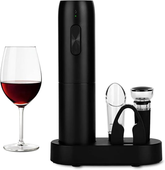 Wine Opener Electric Wine Bottle Openers Electric Wine Openers Set with Rechargeable Base Automatic Wine Opener Rechargeable with Foil Cutter Vacuum Preservation Stoppers Wine Dispenser Storage Base