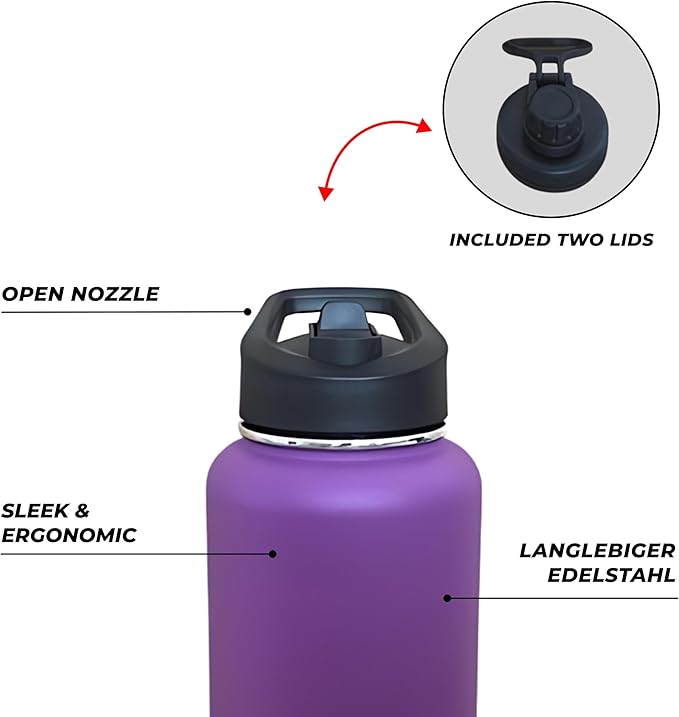 HYDRATE Insulated Stainless Steel Water Bottle - Large Reusable Flask with Leak-Proof Design and Convenient Handle - Double Vacuum Insulation for School, Work, or Adventure