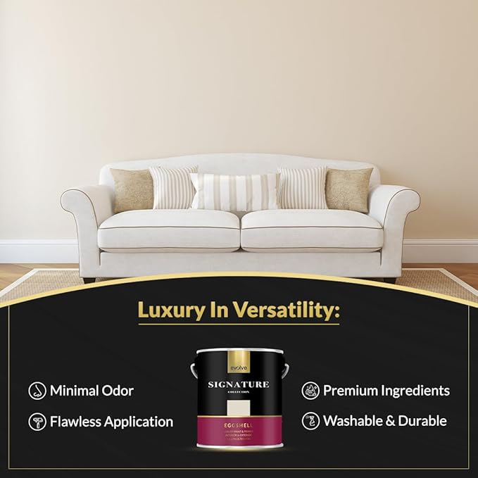 EVOLVE Signature Paint & Primer: Luxury Paint & Primer for Indoor & Outdoor Surfaces, Minimal Odor, Eggshell Sheen (Canvas White, 1 Gallon)