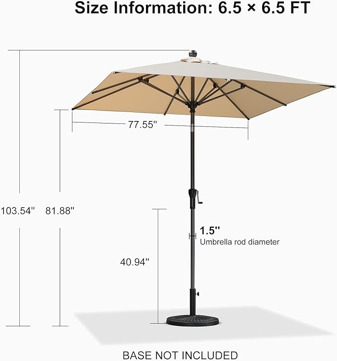 PURPLE LEAF 6.5' x 6.5' Square Patio Umbrella Outdoor Table Umbrella Aluminum Frame Market Umbrella Sun Umbrella with 8 Sturdy Ribs & Tilt for Garden Deck Lawn & Pool Beige