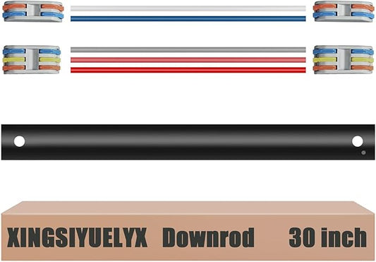 30" Ceiling Fan Downrod, 【1 Outside Diameter】 Black Extended Downrod, including 4 Wire Connectors and 5 Extension Wires (No Threads)