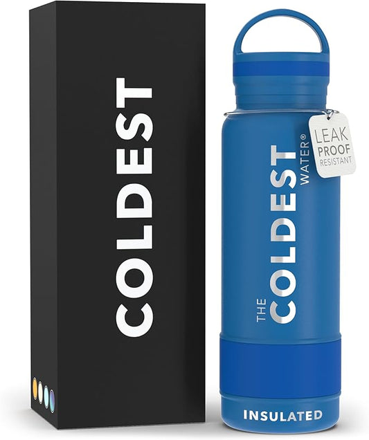 Coldest Insulated Water Bottle with Handle Lid | Leak Proof, Insulated Modern Stainless Steel, Triple Walled, Sport Thermos Bottles, Metal Flask | 21oz