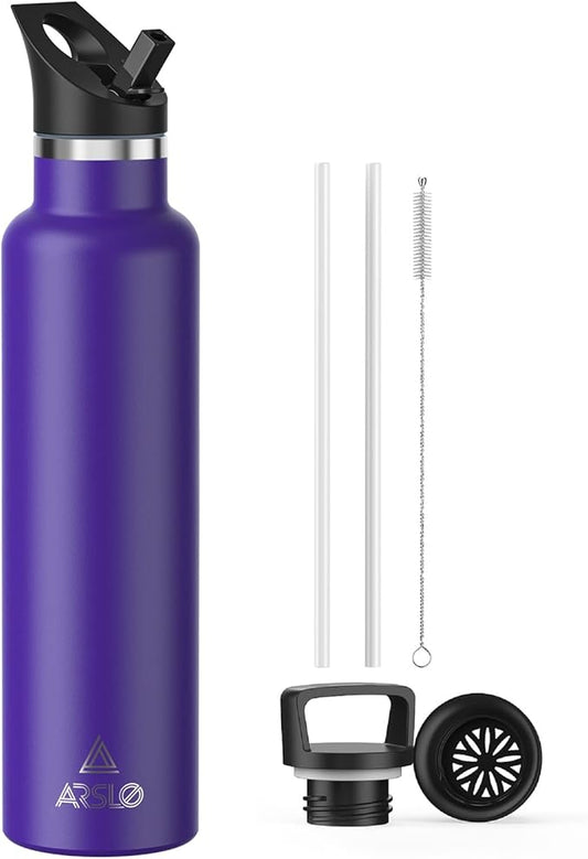 Stainless Steel Double Wall Water Bottles 32oz, Vacuum Insulated Bottle With Straw Lid, Insulated Water Bottle Keeps Water Cold for 24 Hours, Hot for 12 Hours, Hiking, Sports