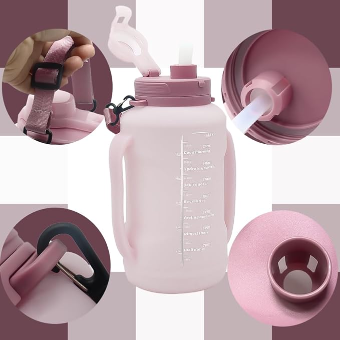 64oz Foldable Silicone Water Cups with Straw, BPA Free, for Outdoor Sports Water Bottle (Pink)