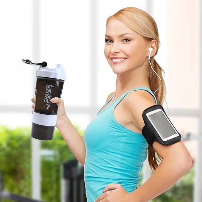 Shaker Bottle - Protein Shaker Cup with Storage Compartments - Leak-proof Workout Shake Bottles with Mixer for Smooth Mixing-500ML/16oz (WHITE & BLACK)